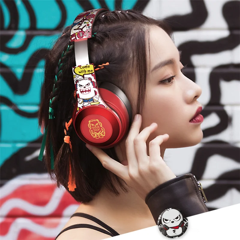 

New Offer BH13 Graffiti Version Angry Bear Nice Cartoon Wireless Bluetooth Headset with Microfoon Led Stereo Bass Music Headset