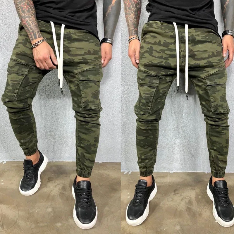 

Skinny Camouflage Jeans for Men New Streetwear Broken Hole Denim Pencil Pant Pantalon Hombre Finess Jean Trousers Plus Size 2020