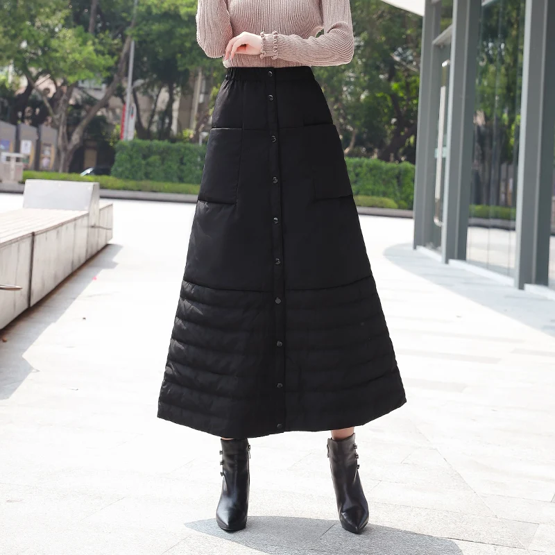 Зимняя теплая ветрозащитная холодная юбка с высокой талией и защитой от ветра