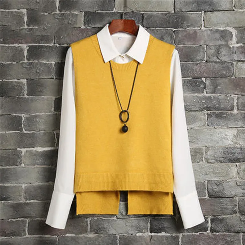 Женский трикотажный жилет повседневный Однотонный свитер без рукавов с круглым