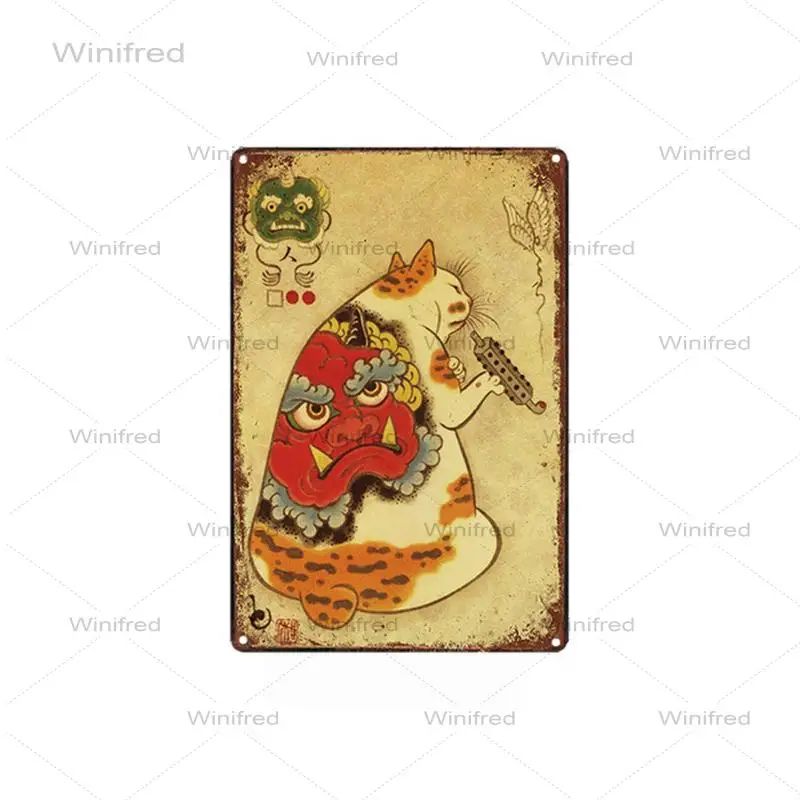 Милый Кот в японском стиле аниме фотографии винтажный жестяной знак