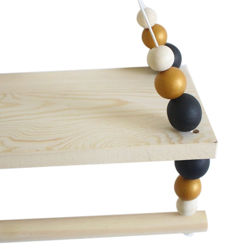 

Nordic Style Wooden Hanging Shelf With Colorful Wooden Beads Wall Decoration Wooden Hanging Shelf