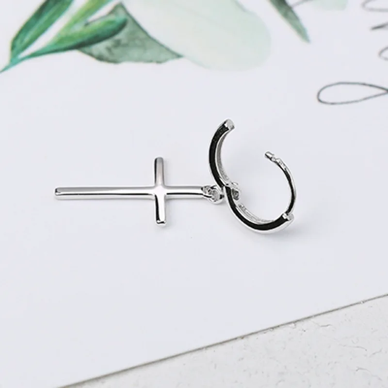 Модного серебристого цвета крест висячие серьги модные маленькие кольца для