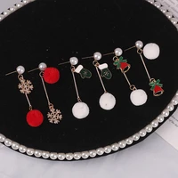diy christmas earring for women girl snowflake gloves bells red white ball crystal pearl long earrings charm jewelry xmas gift