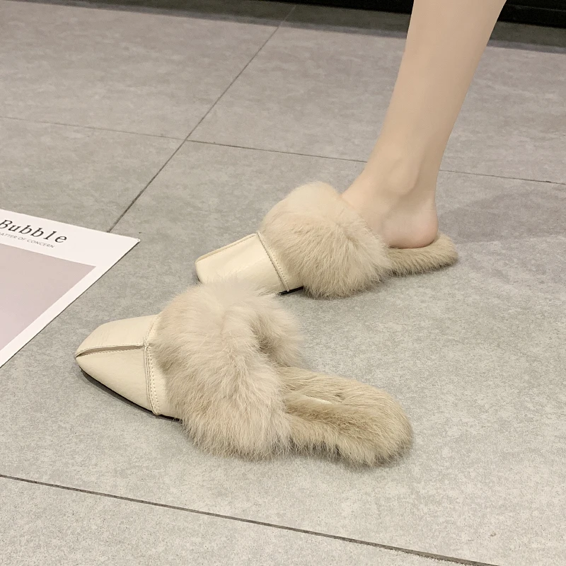Меховые тапочки с квадратным носком для женщин коллекция 2019 года Сезон Зима
