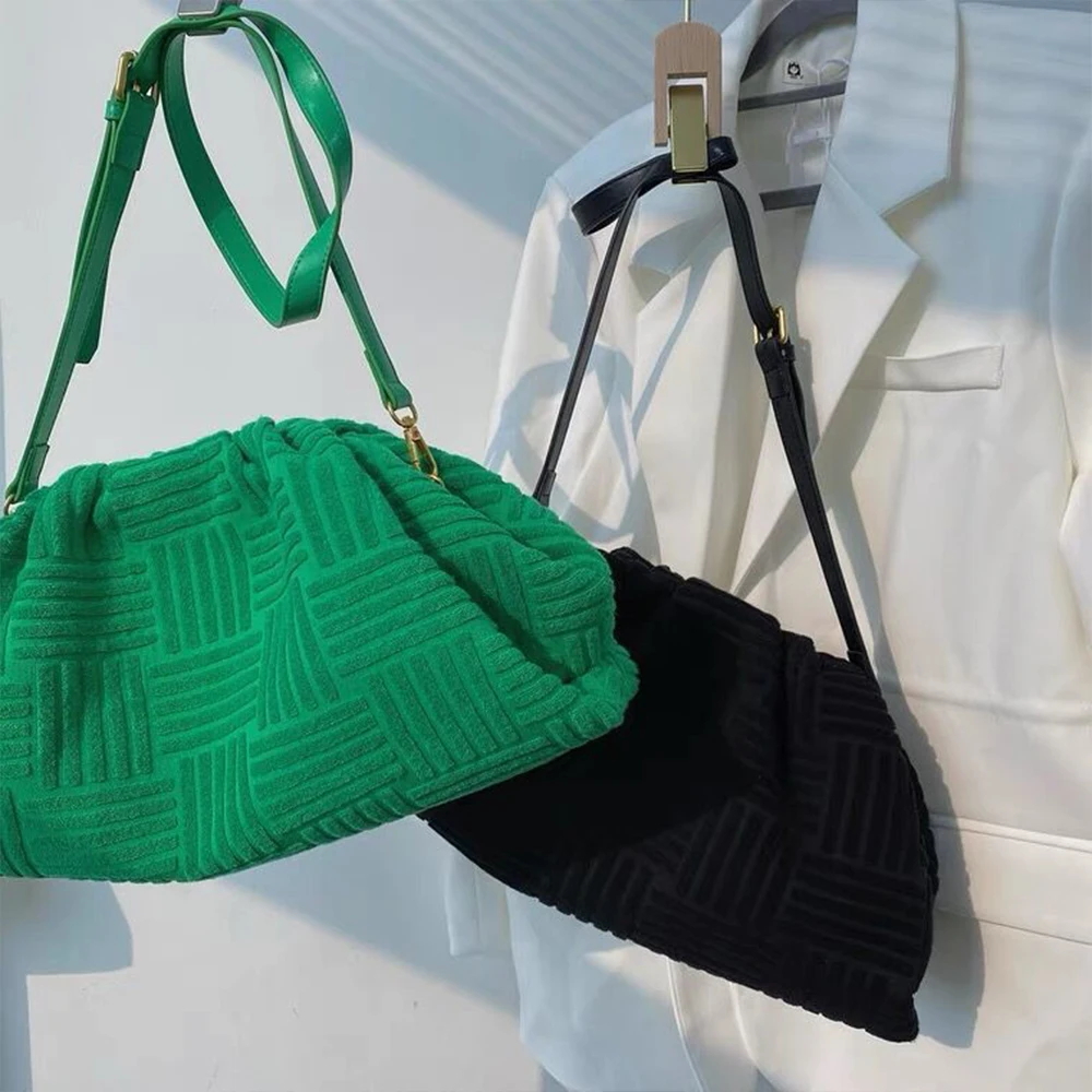 Green Towel Fabric Pouch Women Handbags Designer Dumpling Bags for Shoulder Bag Cloud Clutch Crossbody 2021 | Багаж и сумки