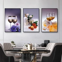 nordic romantic wine bottle glass flowers modern canvas painting prints poster wall art pictures dining living room home decor