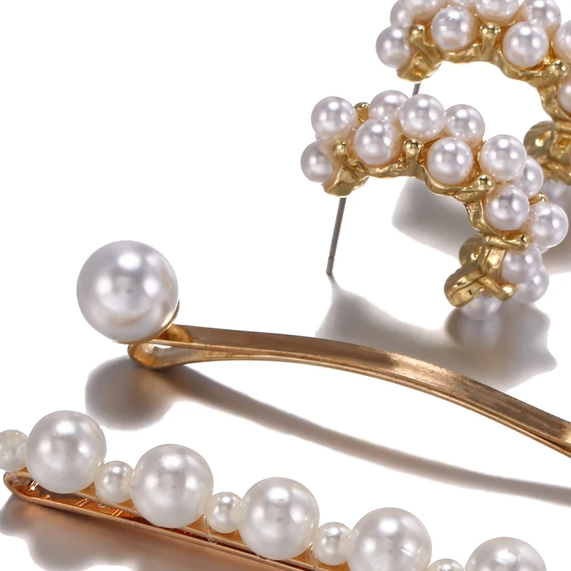 Match-Right Fashion Bridal Jewelry Set Simulated Pearl Hair Clip 2020 New Design Korean Cute Hoop Earrings for Wedding SR1073 | Украшения и