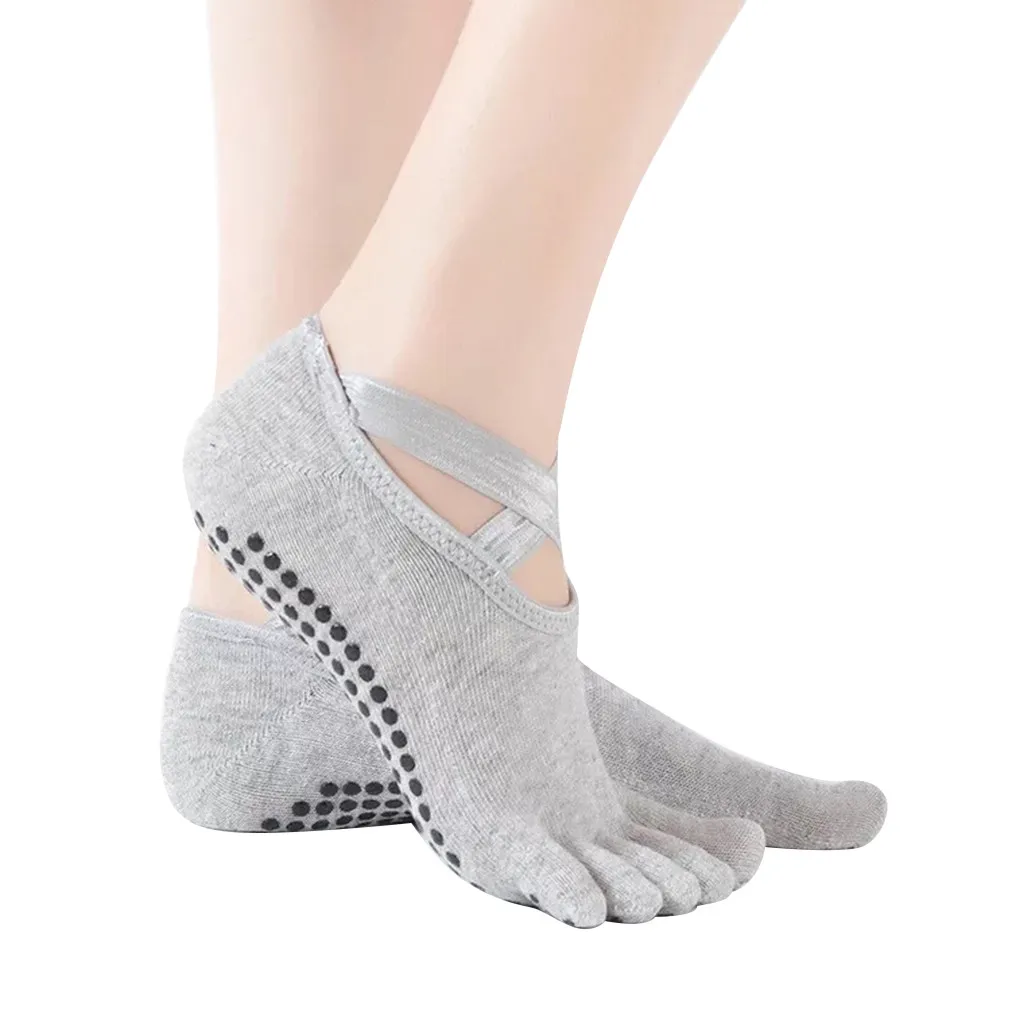 Women Sports Yoga Socks Anti-slip Five Fingers Silicone Non-slip 5 Toe Ballet Gym Fitness Cotton Socks#y4 | Спорт и развлечения