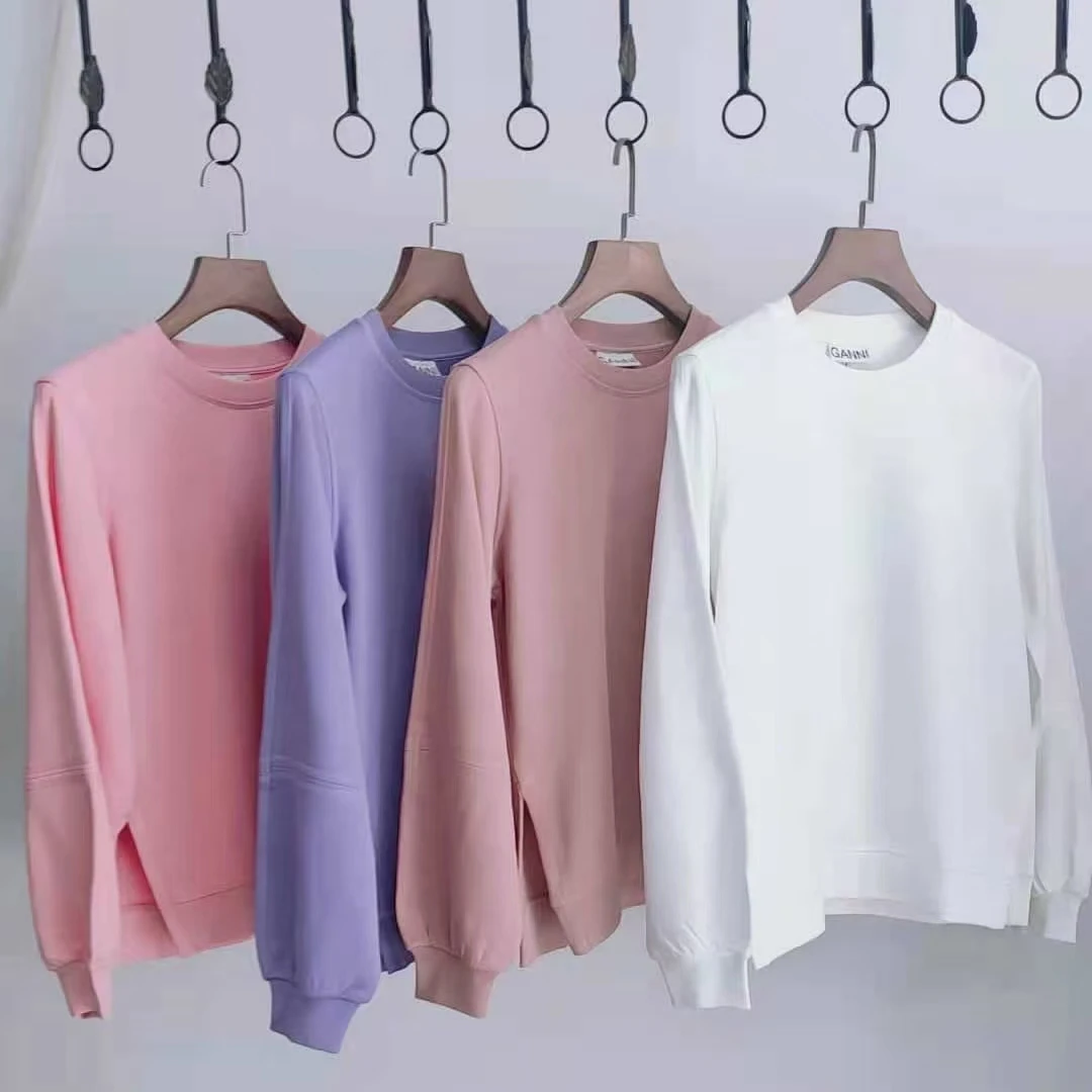 

Women's Letter Embroidery Cotton Sweatshirts 4 Colors Spring 2021 New Simple O-Neck Long Sleeve Ladies Loose Casual Pullovers