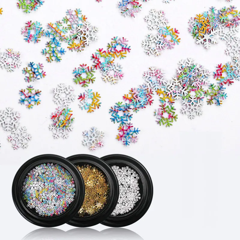 

100PCS/Box Christmas 3D Nail Art Stickers Colorful Snowflakes Glitter Decals Vivid nail products