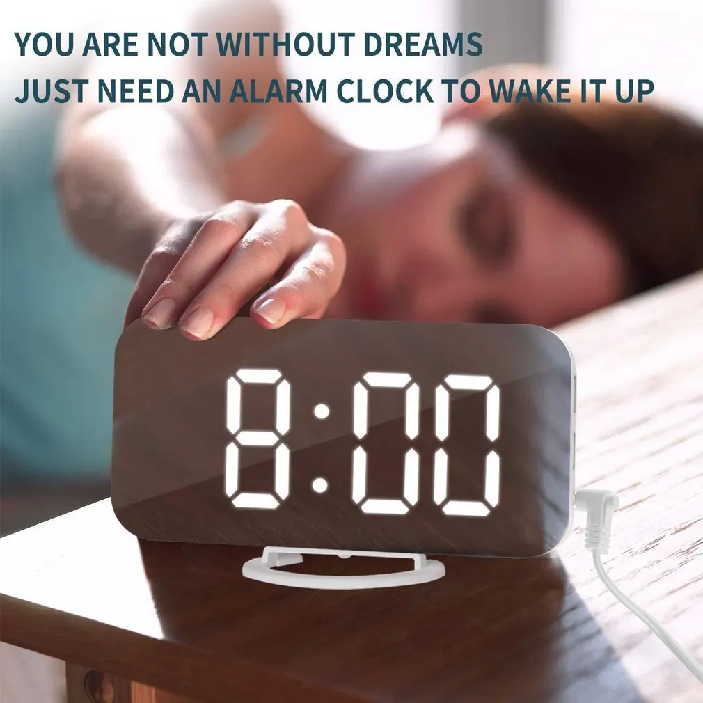 

LED Alarm Clock Dual USB Output Snooze Mirror Clock Digital Creative Clock Induction Dimming Electronic Clock