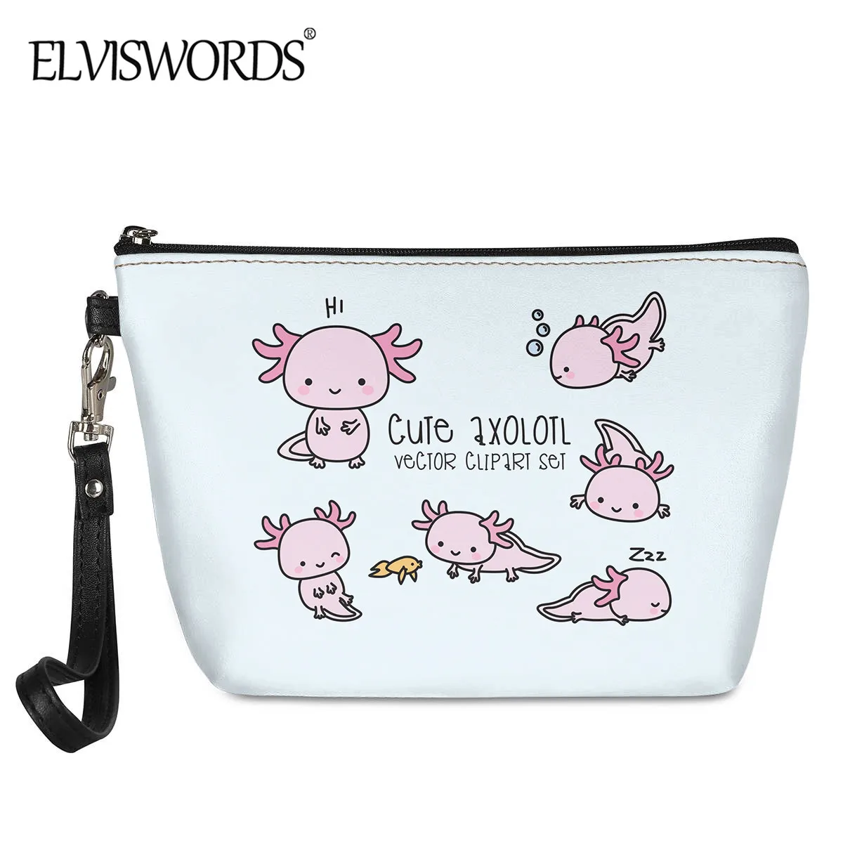 

Женские косметички из искусственной кожи ELVISWORDS Adorable Axolotls Art с принтом, повседневный косметический чехол для девочек Kawaii