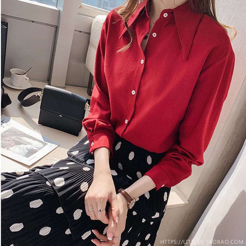 Blusas Mujer, новинка, длинный рукав, одноцветная блузка, женская рубашка, повседневная, свободного размера плюс кардиган, женская блуза, осенняя одежда 6859 50