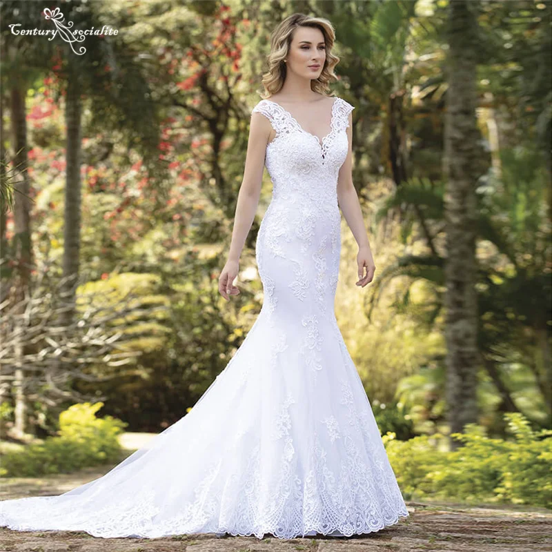 

African Mermaid Wedding Dresses 2021 Lace Appliques V-Neck Backless Elegant Country Bride Gowns Robe Mariage Vestido De Noiva