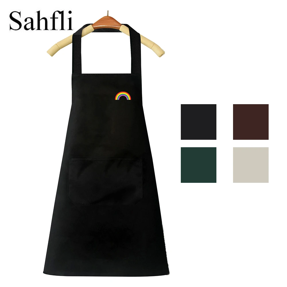 

Cute Apron for Kitchen Women Waterproof cooking men Aprons Sleeveless Rainbow Cartoon white Decorative with Pocket Hand-wiping