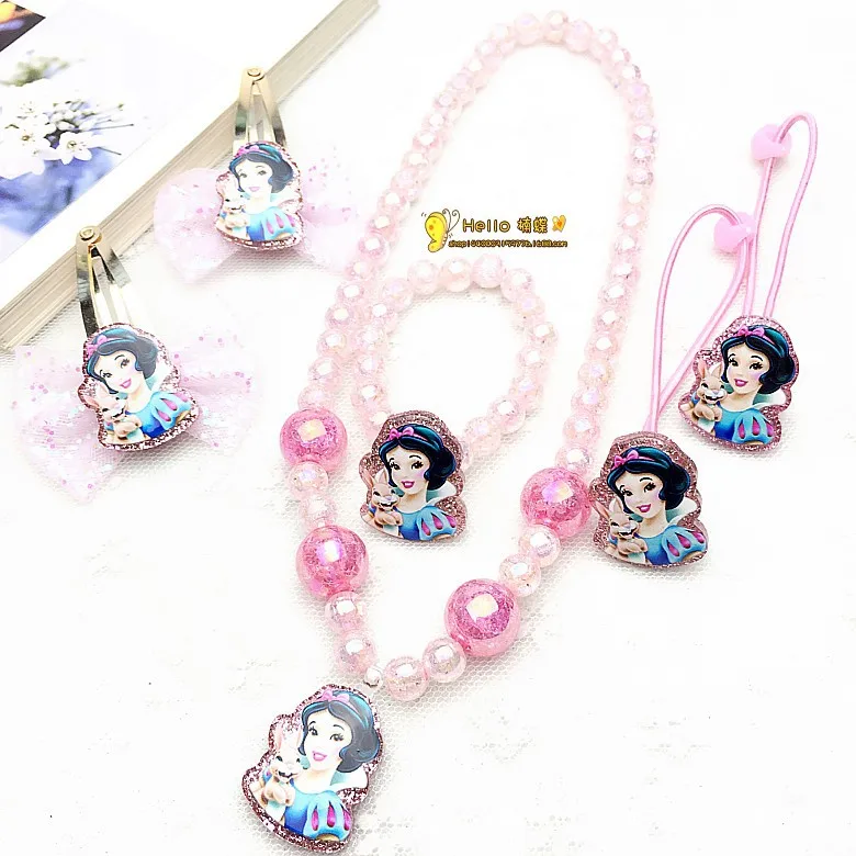 6 шт диснеевских мультфильмов Холодное сердце детское ожерелье + браслет резинка