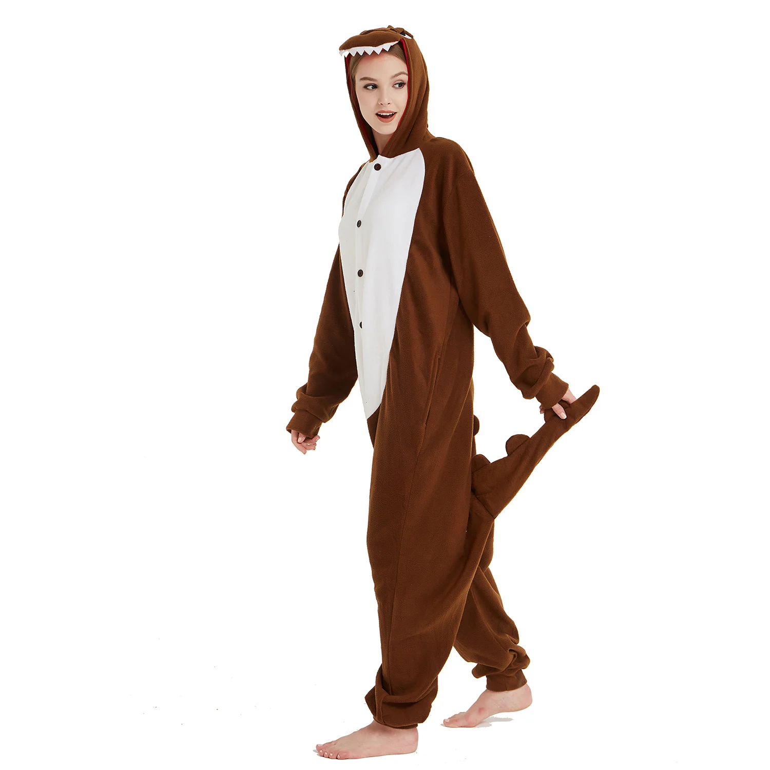 Пижама-комбинезон в виде динозавра для женщин и мужчин коричневая Пижама костюм