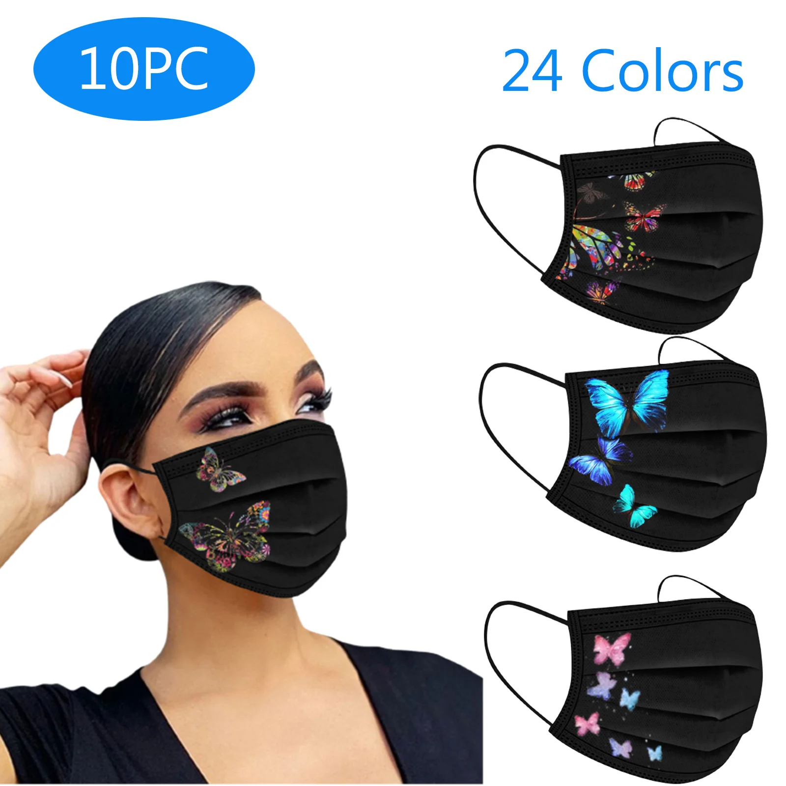 

Маска для лица для взрослых, 24 стиля, черная стрекоза, бабочки, дышащая 3-слойная Ушная петля, 10 шт., для женщин и мужчин, одноразовая маска для лица