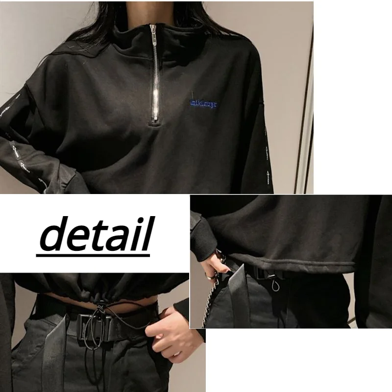

Hoodies Women Design Black Popular Ins Stylish Cropped Summer Draw String 2021 New Streetwear Aesthetic Pullover Letter Hot Sale