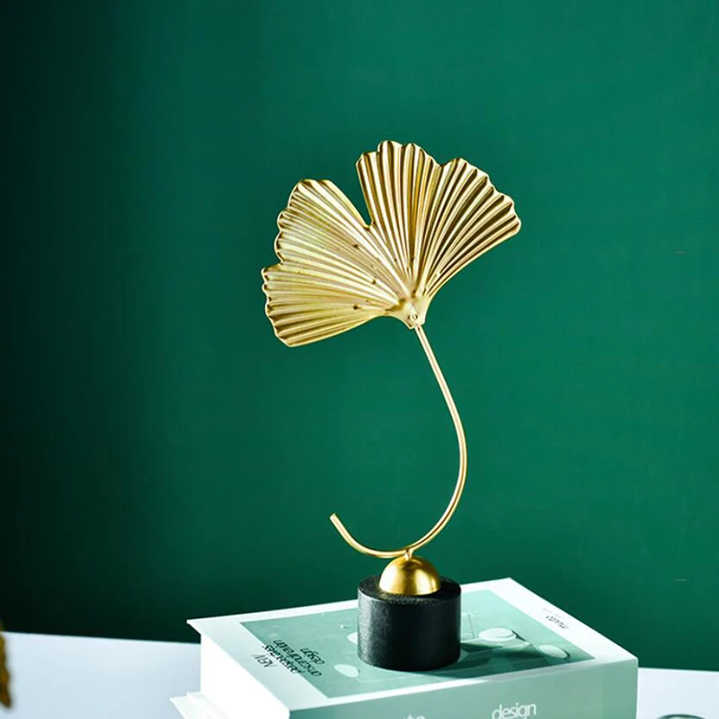 Iron Art Gingko Leaf Sculpture Gold Miniatures Home Desktop Ornament for Living Room Hotel Decoration | Дом и сад