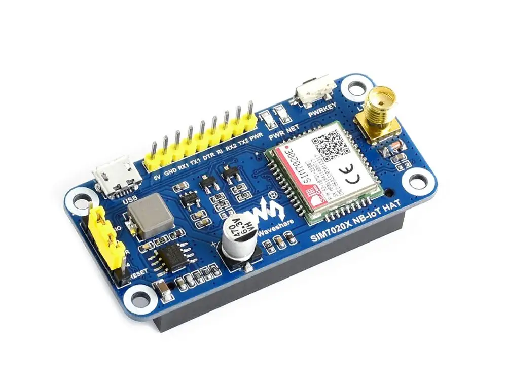 Waveshare NB-IoT HAT для Raspberry Pi, на основе SIM7020E, B1/B3/B5/B8/B20/B28 диапазонов, для Европы, Азии, Африки, Австралии