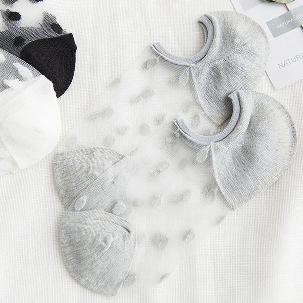 Женские шелковые короткие носки с сеточкой прозрачные вязаные до щиколотки