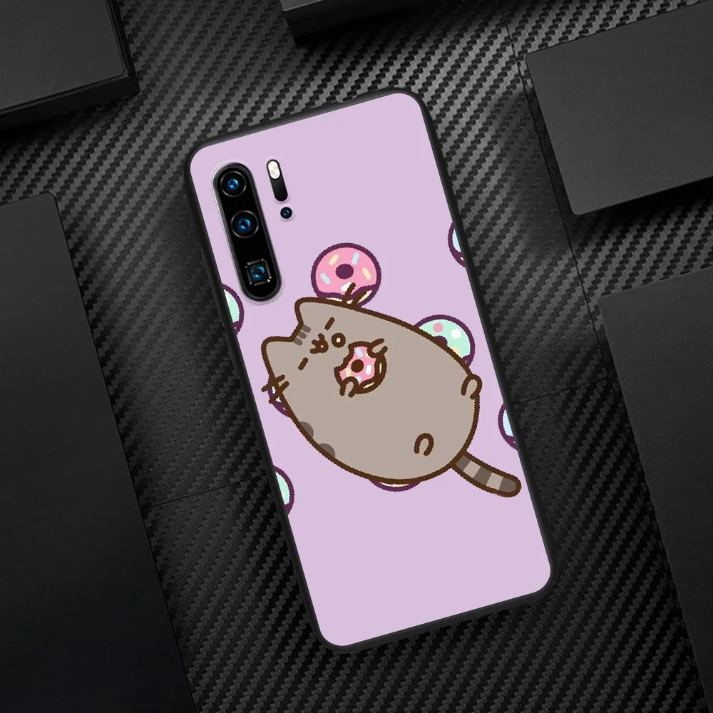 

Cute Cartoon Pusheen Cat Phone Case For Huawei P Mate 10 20 30 40 Pro Lite Smart 2019 2021 black Hoesjes Soft Back Painting
