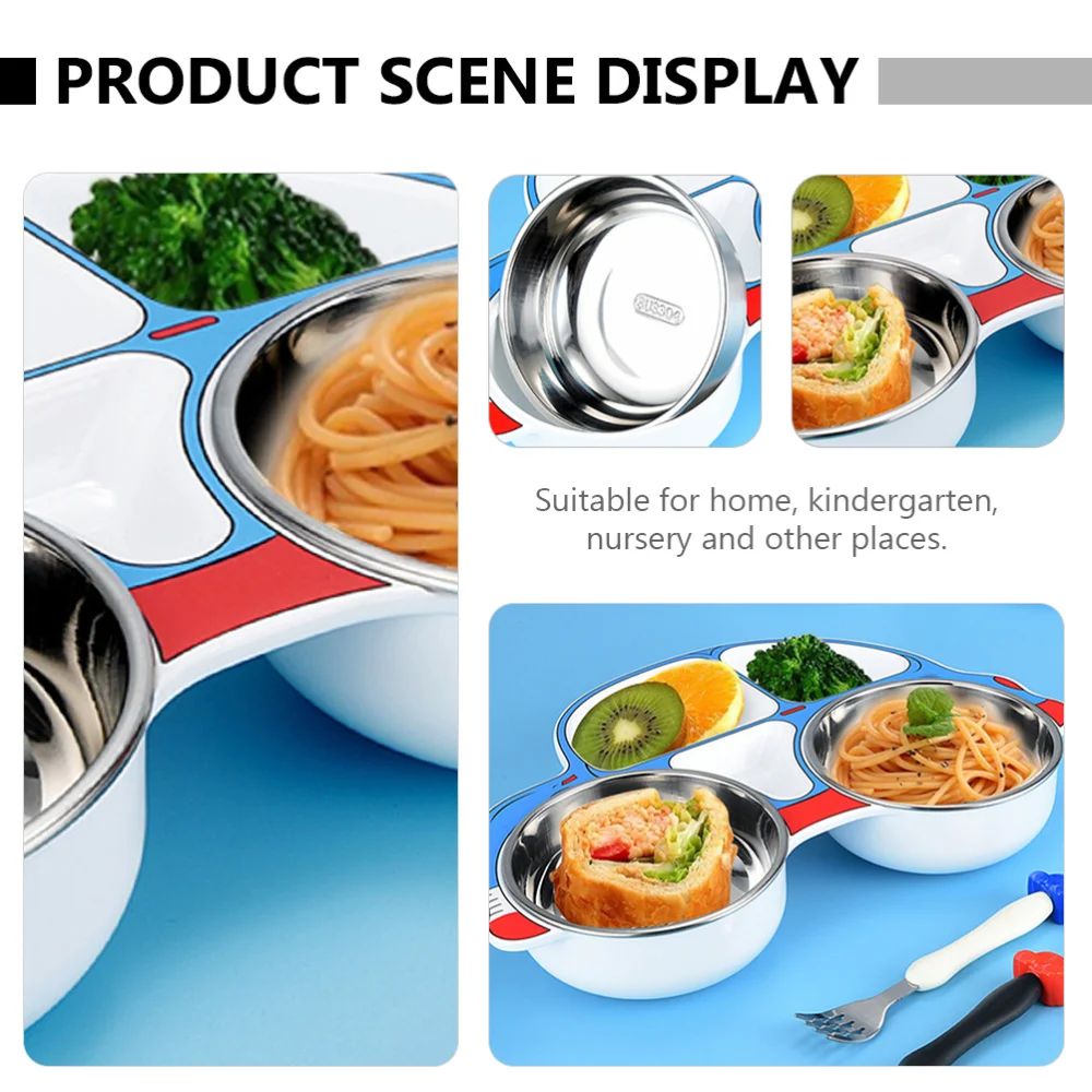 

1Pc Stainless Steel Cartoon Car Shape Divided Plate Creative Children Plate