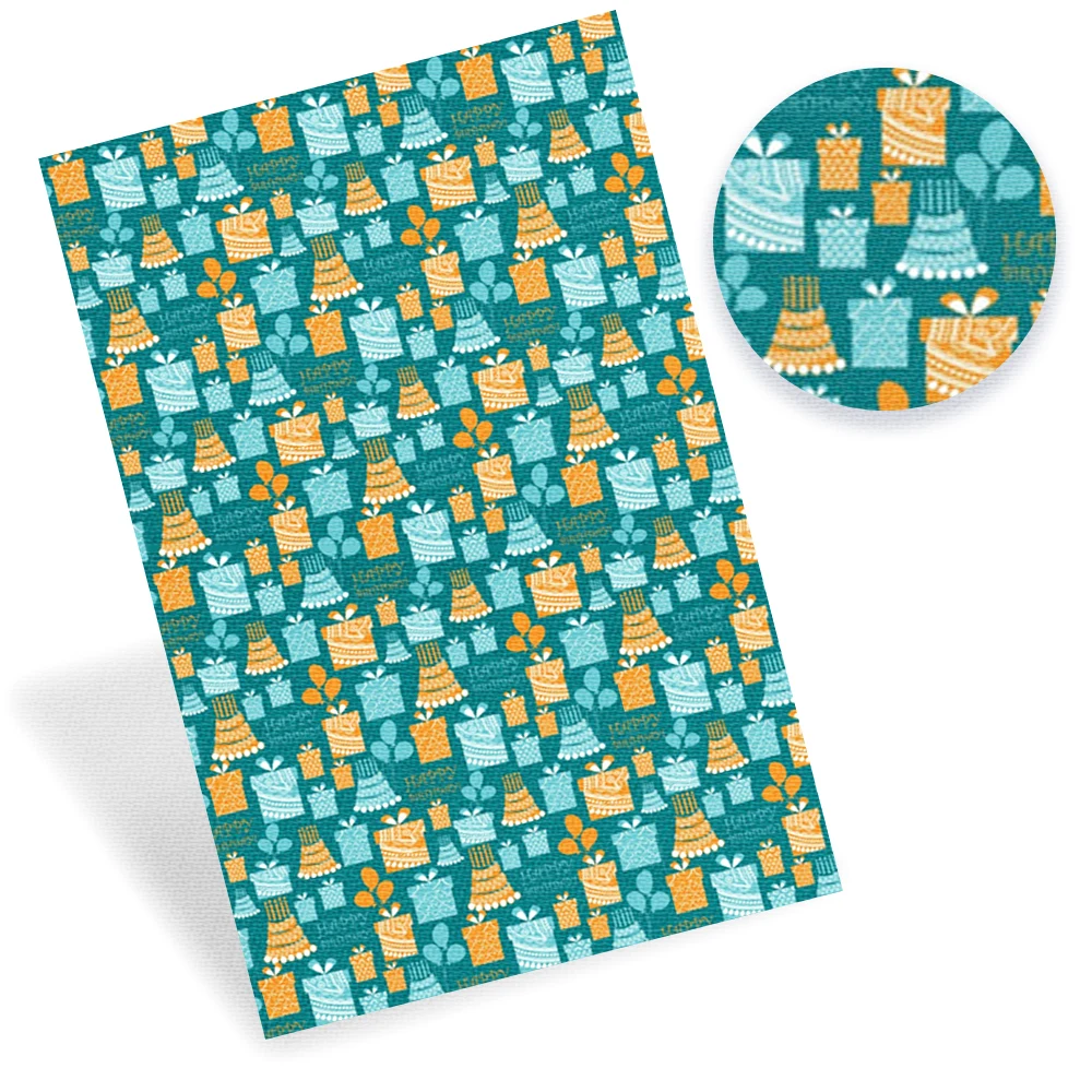 

IBOWS Faux Leather Fabric Happy Birthday Theme Printed Synthetic Leather Sheet For DIY Craft Bag Belt Dress Handmade 22*30cm/pc