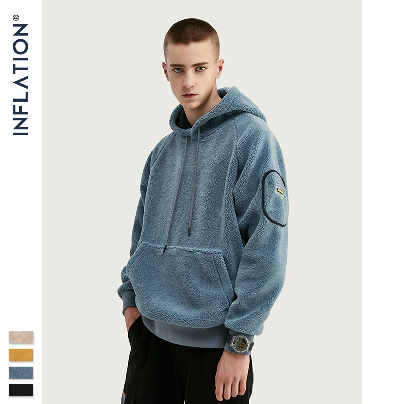 Мужская Флисовая Толстовка INFLATION однотонная свободная толстовка с карманом на