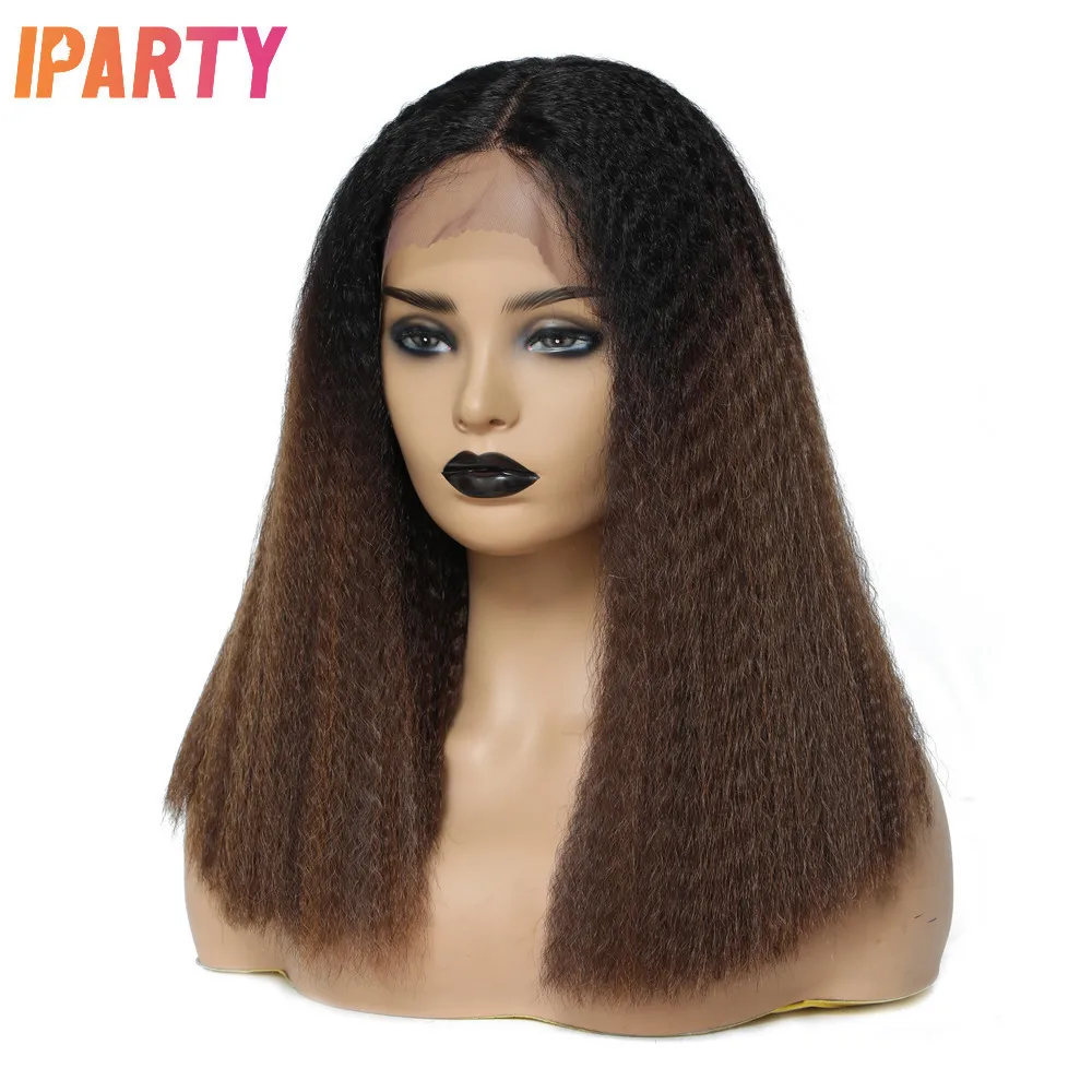 

New Arrival 18 Inches Afro Kinky Heat Reasistant Fiber Middle Part Lace Front Ombre Color Popular In Africa