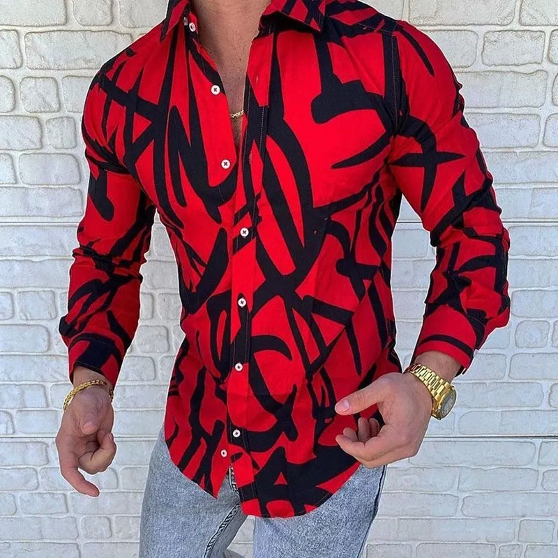 

The new Autumn 2021 Men's Printed Long Sleeve Shirt Fashion Single breasted Cardigan Casual Dinner party Street Shirt Men's M-3X