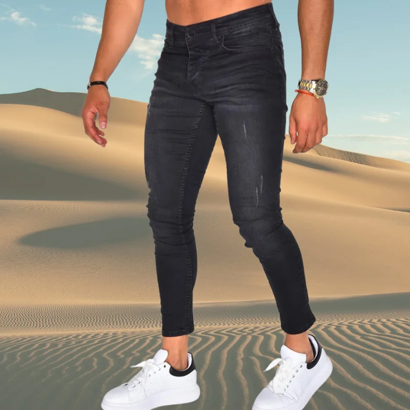 

Men Skinny Jeans Black Slim Pencil Pants Male Retro Fashion High Quality Trousers Street Party Biker Denim Bottoms 2021