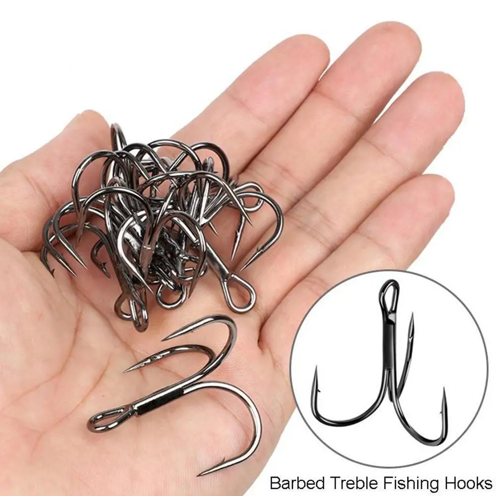 

50pcs/Box Treble Fishing Hook Sharpened Treble Hook Barbed Fishhook White/Black Color Three Hook Set For Outdoor Fishing Tool