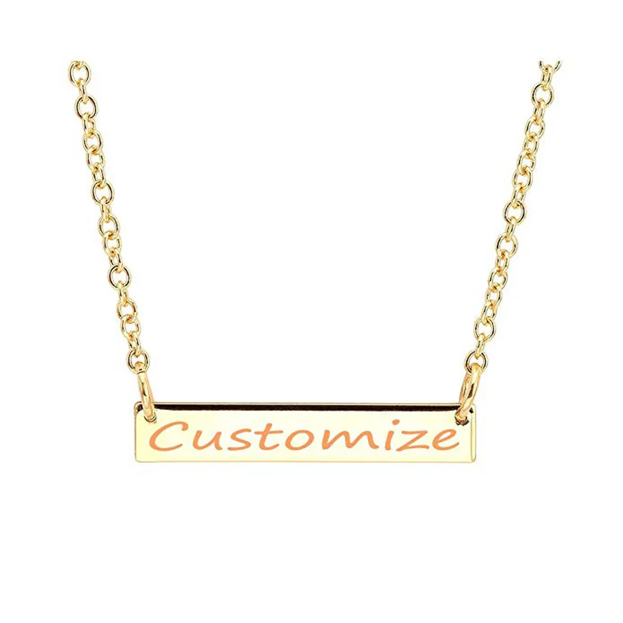 

Stainless steel Name Necklace Free Engraving Personalized Custom Name or Words Horizontal Bar Necklace Gold/Silver/Rose Gold