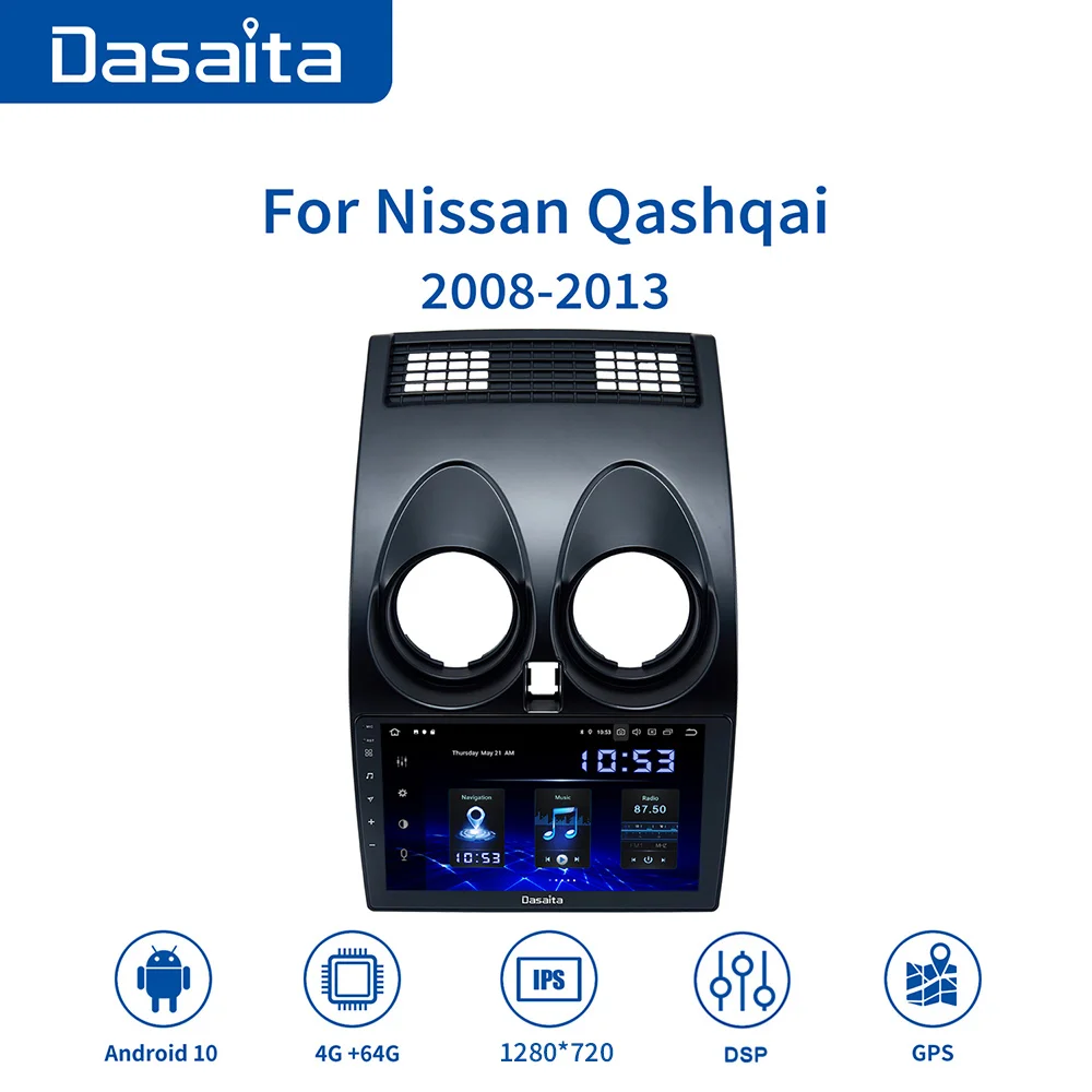 

Dasaita для Nissan Qashqai J10 2012 2013 2014 Автомобильный мультимедийный плеер радио 9 дюймов IPS экран Android 10 навигация GPS DSP 1280*720