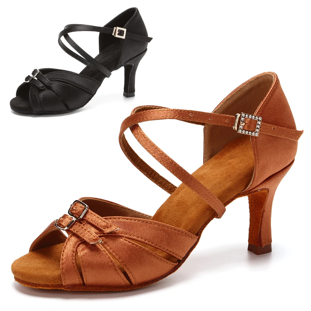 DKZSYIM Latin Dance Shoes Women Ballroom Pole Dance Shoes Salsa Modern Tango High Heel Latin Shoes Adjustable For Girls Ladies