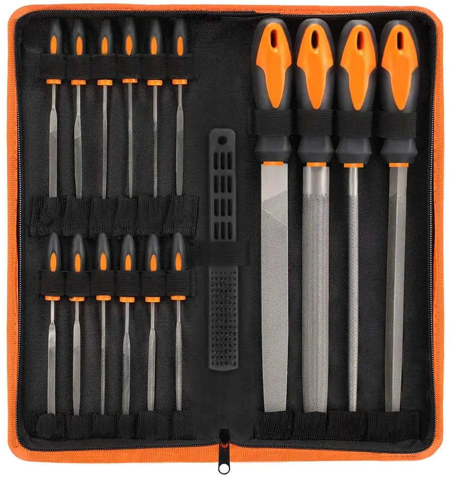 

17Pcs File Tool Set with Carry Case Grade T12 Drop Forged Alloy Steel Precision Flat Triangle File 12pcs Needle Files 1 brush