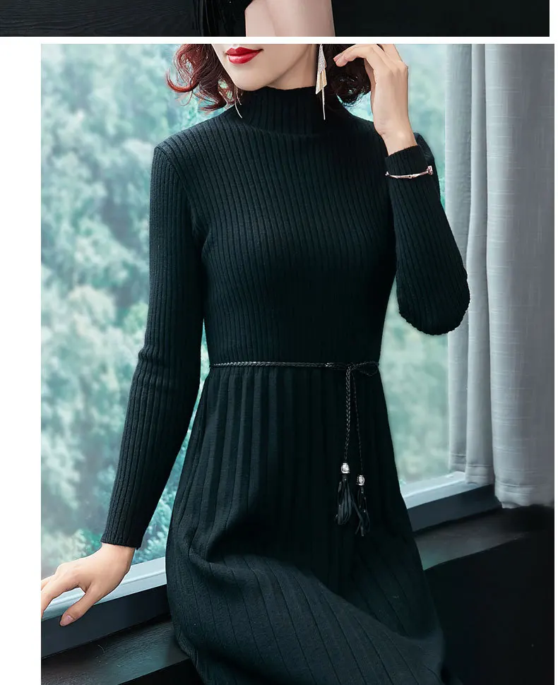 Корейские Модные осенние облегающие Женские вязаные платья женское Полосатое