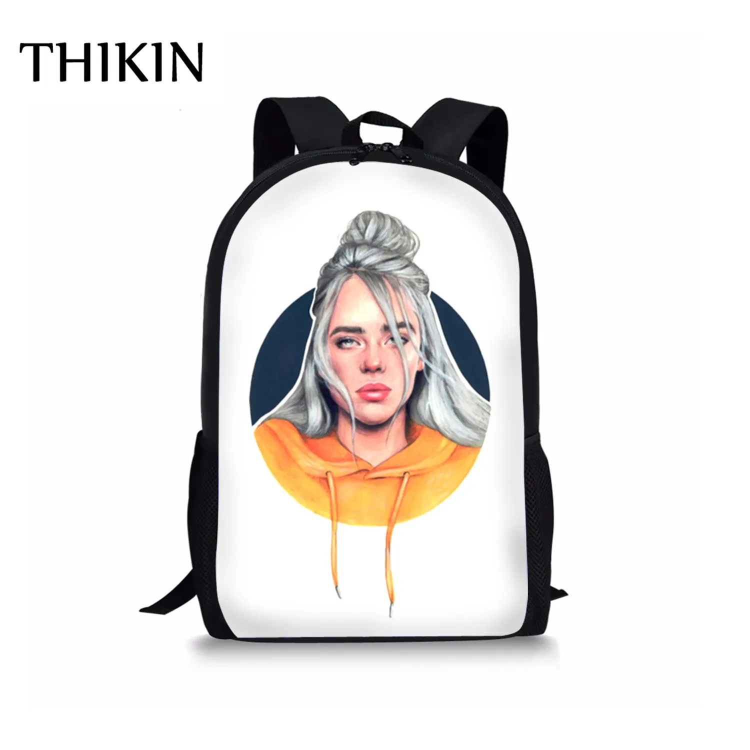 Женский рюкзак THIKIN Rapper Billie Eilish для девочек-подростков, школьная сумка в стиле хип-хоп для женщин, вместительная сумка для путешествий, Студенческая сумка Mochila - Цвет: As picture