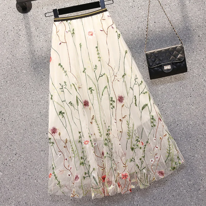 SETWIGG Изысканный вышитый цветок марлевые платье трапециевидной формы удлиненные