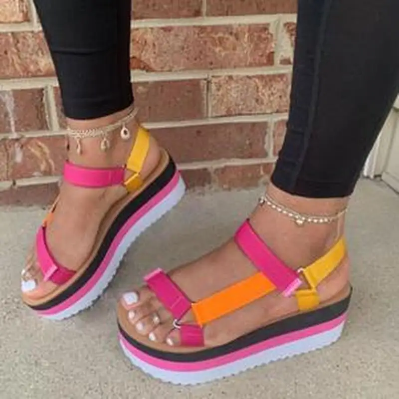 Сандалии женские на платформе пляжные босоножки танкетке высокий каблук большие