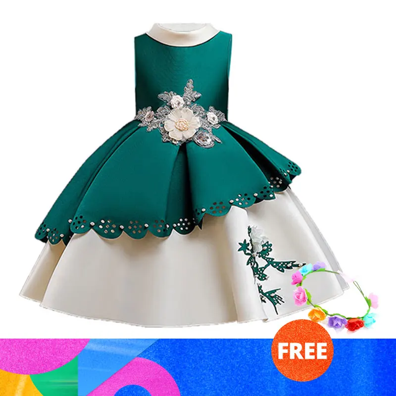 green Платье для маленьких девочек от 3 до 10 лет, vestidos, Рождественская праздничная одежда принцессы элегантные платья с кружевными лепестками для детей, костюмы для свадебной вечеринки - Цвет: green