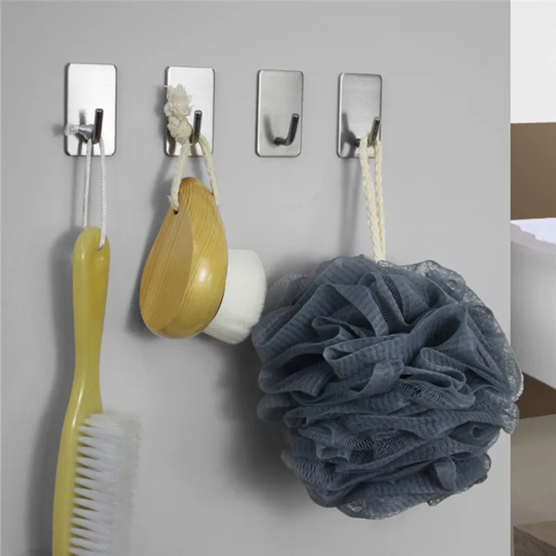 

1pc Adhesive Stainless Steel Towel Hooks Family Robe Hanging Hooks Hats Bag Family Robe Hats Bag Key Adhesive Wall Hanger