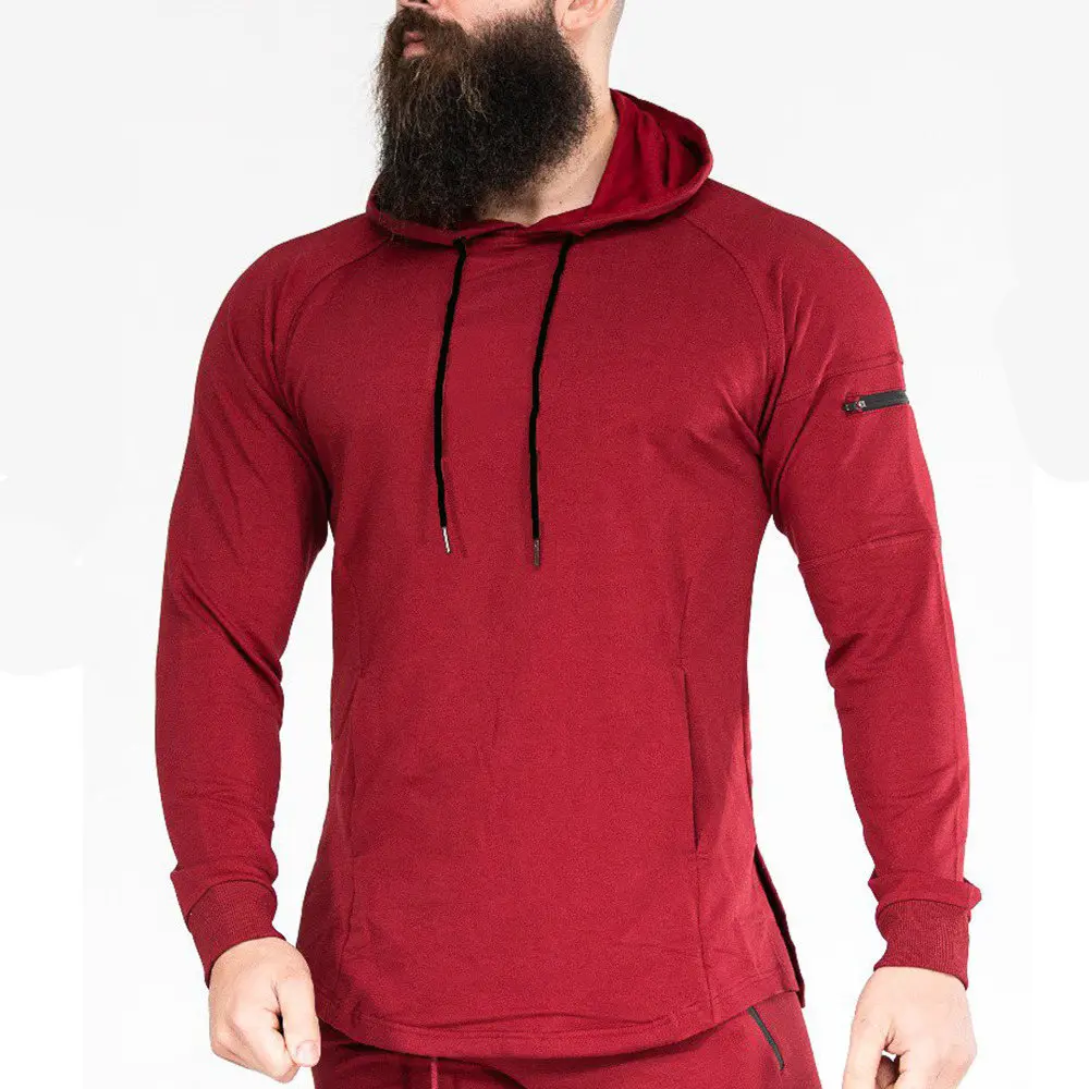 Red (No logo) Повседневные мужские толстовки с капюшоном, хлопковая толстовка для тренажерного зала, фитнеса, тренировок, пуловер, осень, новинка, мужская серая тонкая куртка с капюшоном, топы, брендовая одежда - Цвет: Red (No logo)