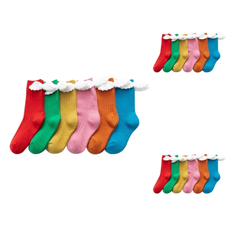 

6 Pair Baby Girls Socks Angel Wing Kids Long Knee Sock Summer Autumn Cotton Socks Solid Candy Color Toddler Socks