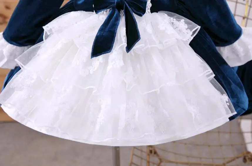 

Autumn Winter Spanish Lolita Princess Velvet Dress Baby Girl Clothes Lace Stitching Birthday Party Dress For Girls Easter L603