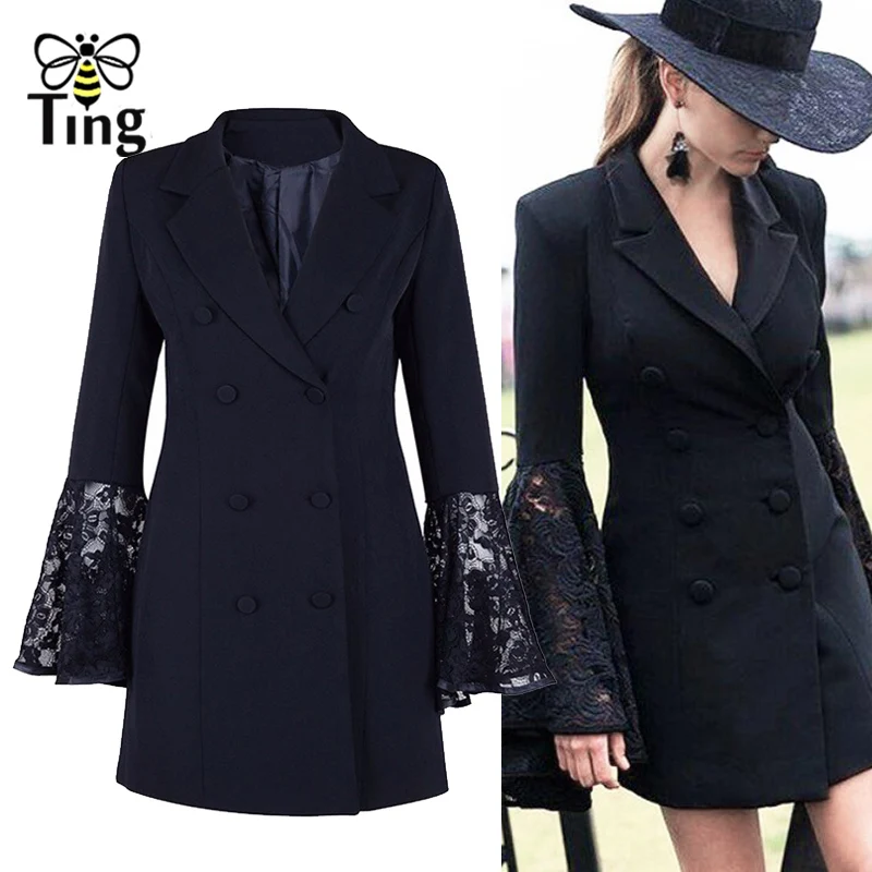 Tingfly Новый Подиум дизайнер двубортный Блейзер Мини платье винтажное элегантное