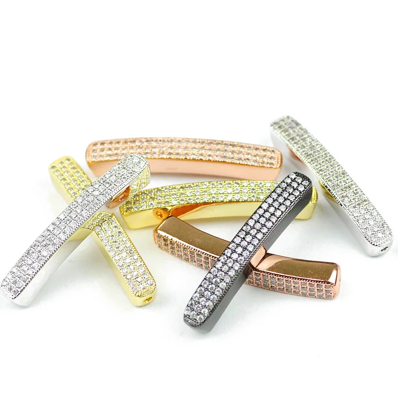 YHBZRET бусины с длинным изгибом из белого циркона медные спейсеры 36 мм ПАВЕ CZ